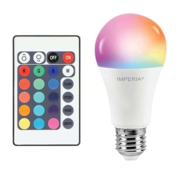 Lampadina LED E27 RGB+W da 9w 806Lm Dimmerabile con Telecomando - Imperia  in vendita online