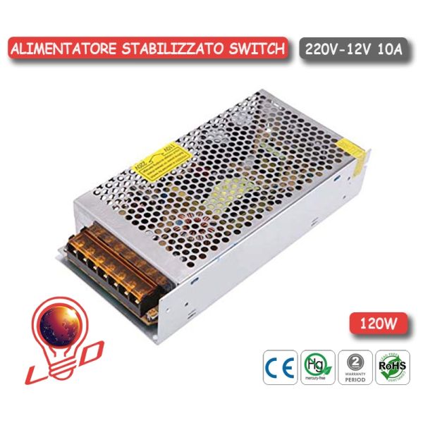 Alimentatore Stabilizzato Dissipato 220V/12V 10A 120w LED - Trustech in  vendita online